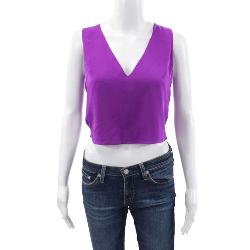 Misha Nonoo Women Cropped Silk V-Neck Tank Purple Size 2